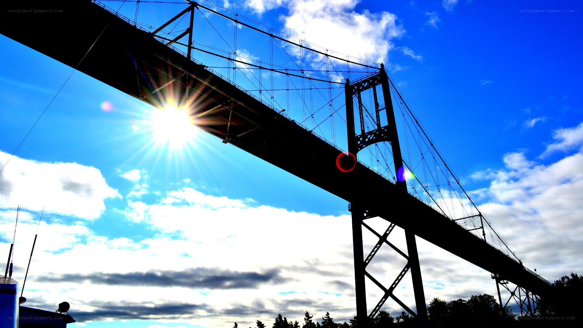 Sunlight over a suspension bridge
