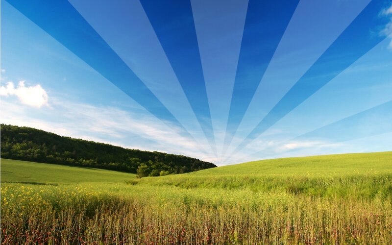 Sunlight over green fields