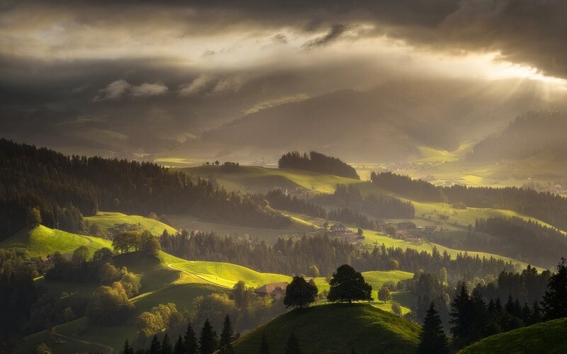 Sunlight over Green Hills — Dramatic, Morning