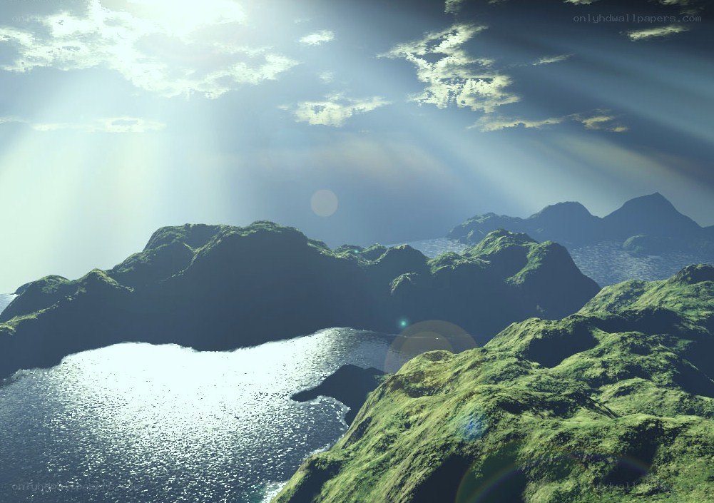 Sunlight over green islands