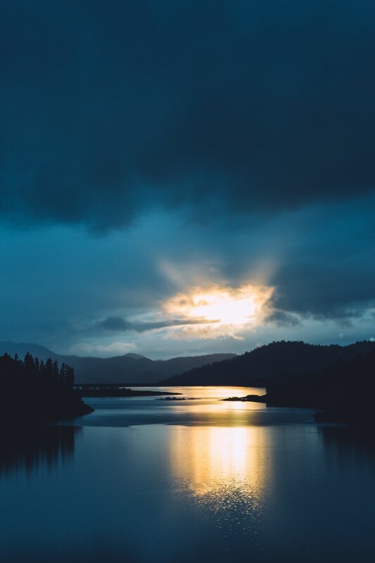 Sunlight over Lake — Blue, Dramatic