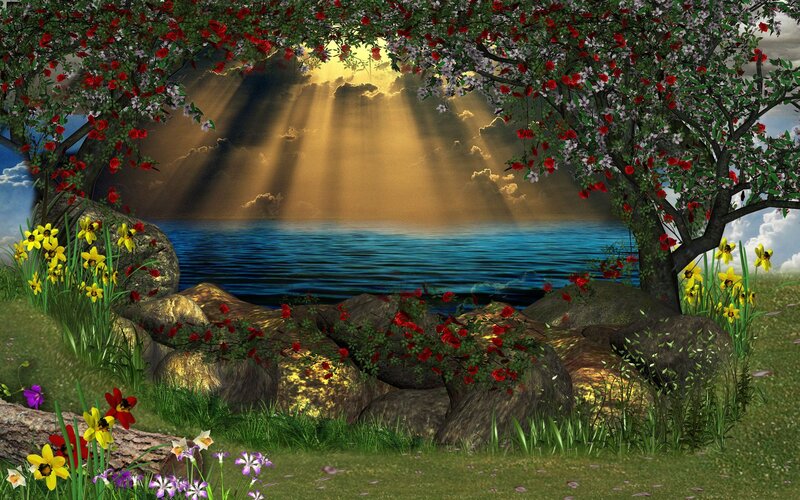 Sunlight over Lake — Blue