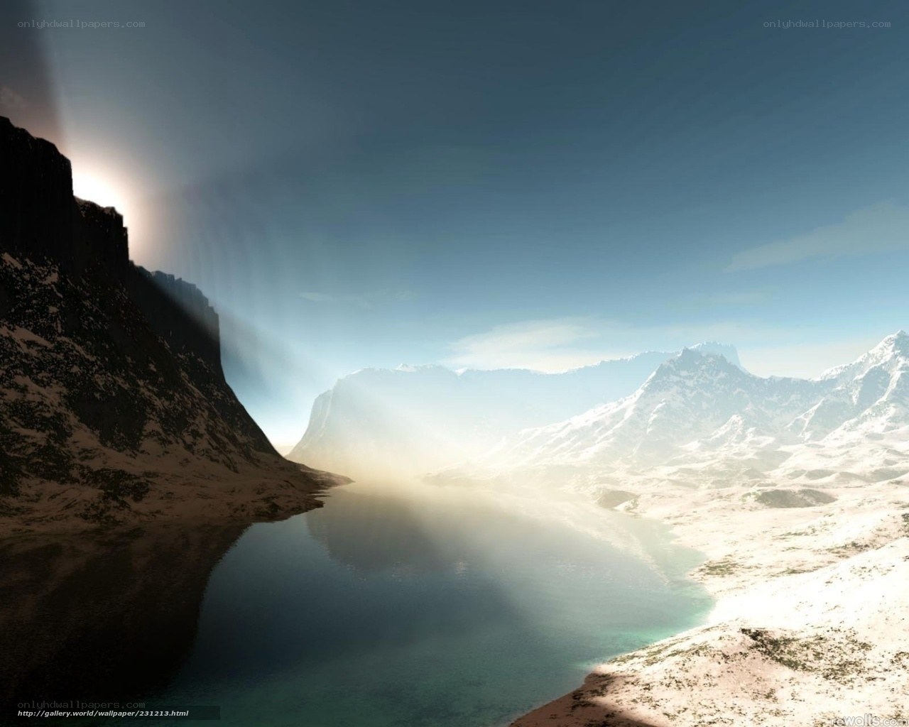 Sunlight over mountain lake