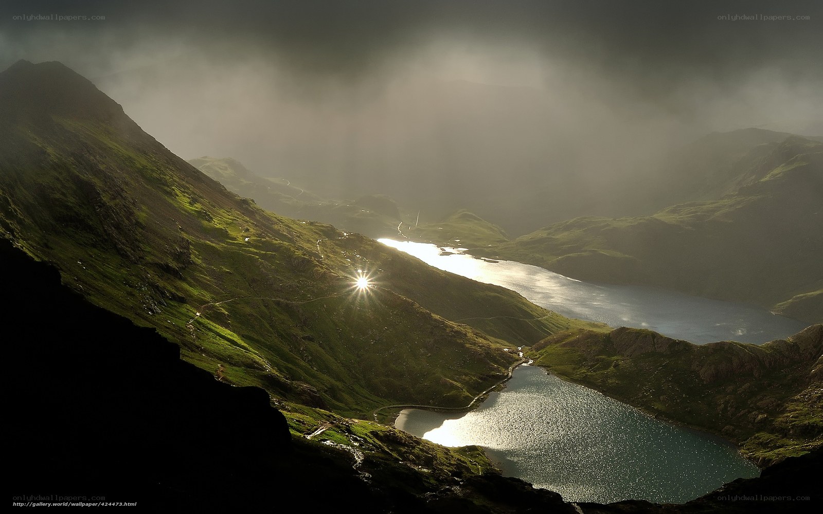 Sunlight over mountain lakes