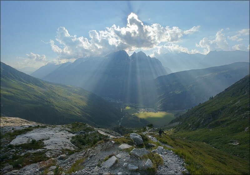 Sunlight over mountain valley