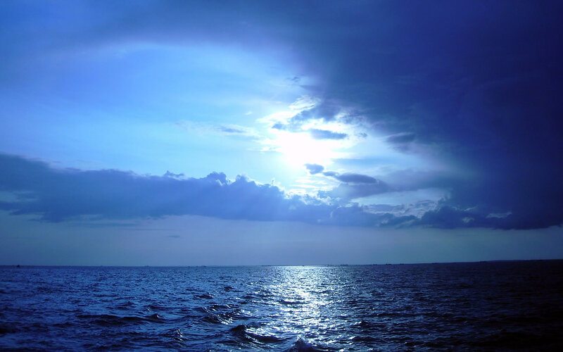 Sunlight over Ocean — Blue, Dramatic, Sunset, Photograph
