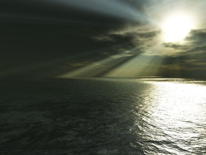 Sunlight over Ocean — Gray, Dramatic, Sunset