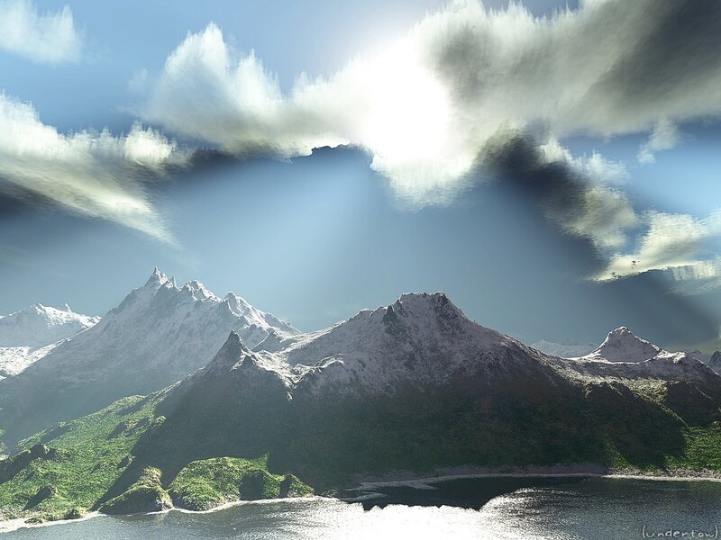 Sunlight over snow-capped mountains
