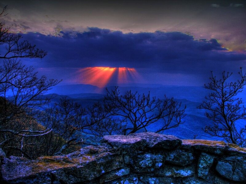 Sunlight Rays over Mountains — Blue