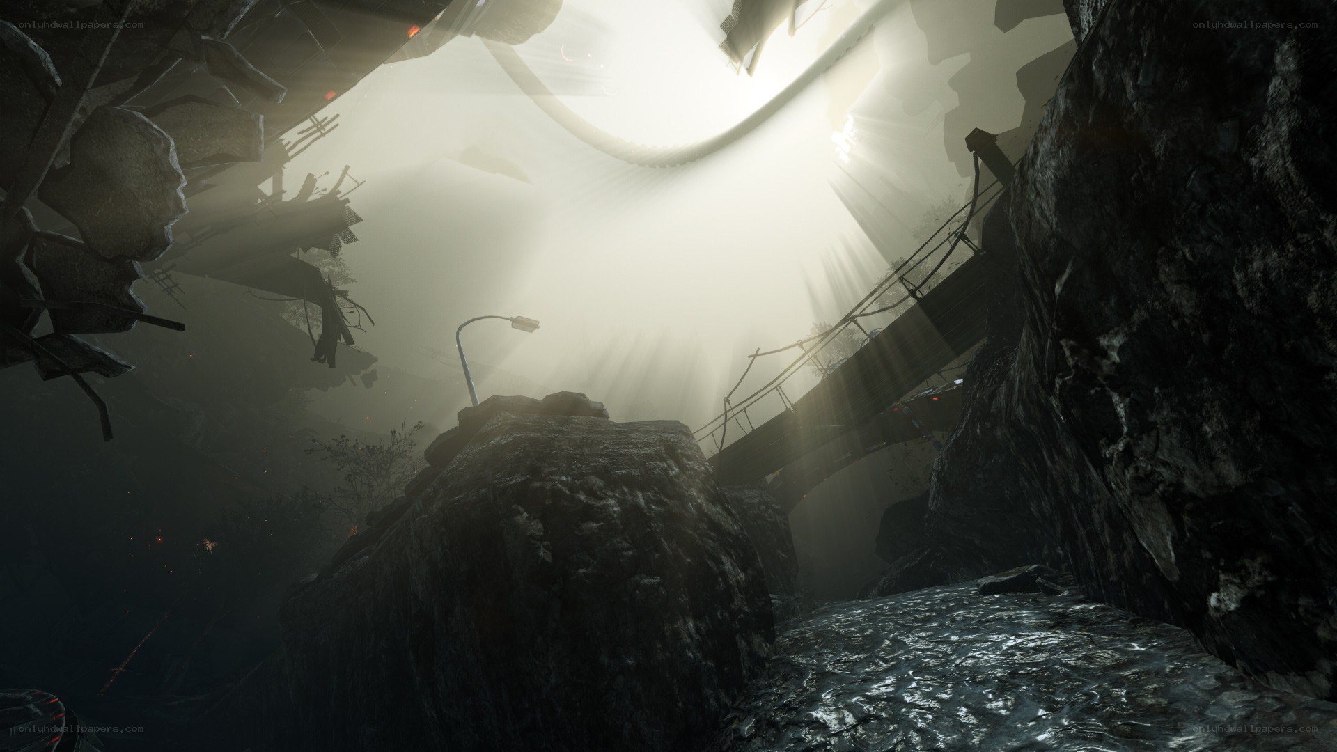 sunlight through a ruined canyon