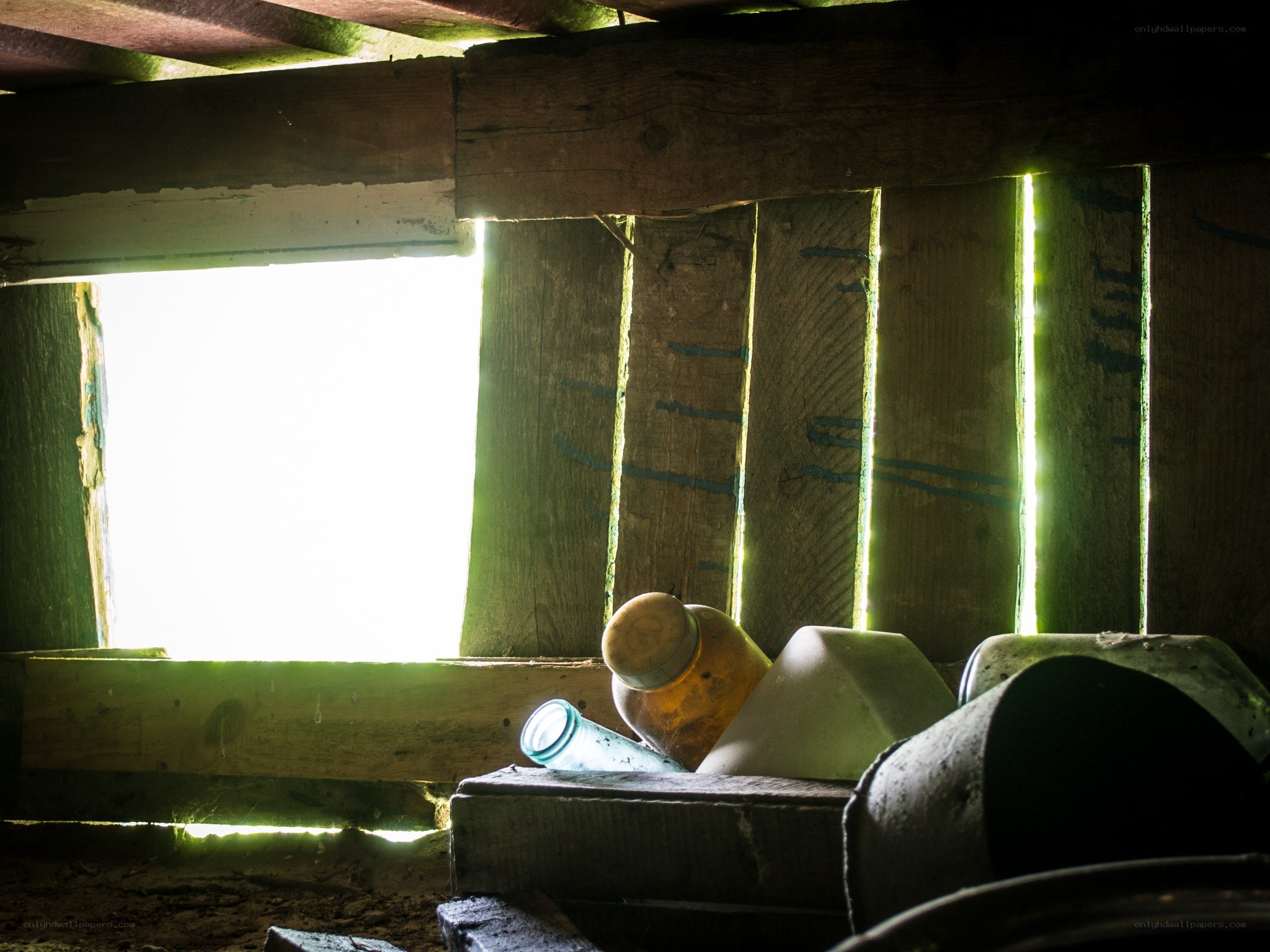 Sunlight through a wooden window