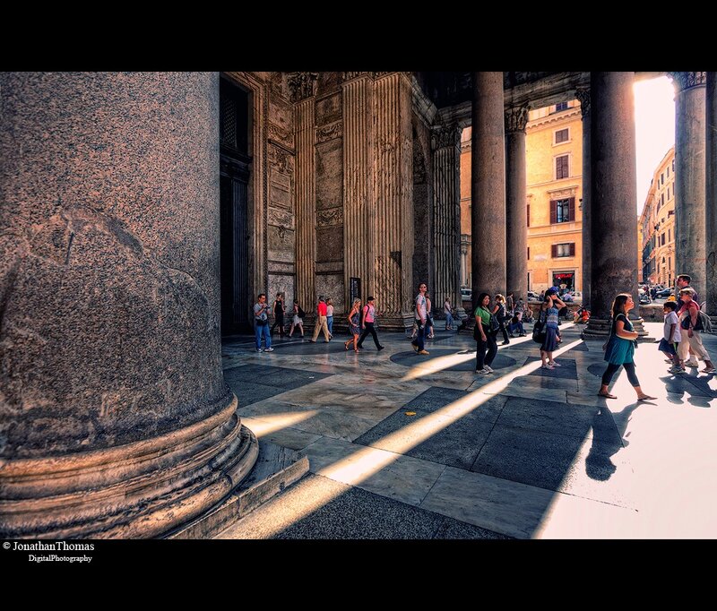 Sunlight through ancient columns
