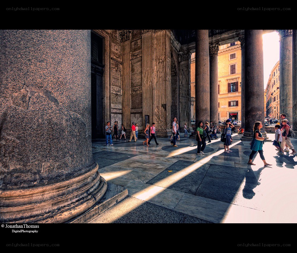 Sunlight through ancient columns
