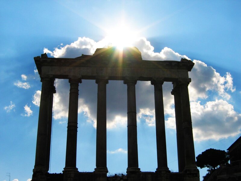 Sunlight through ancient columns