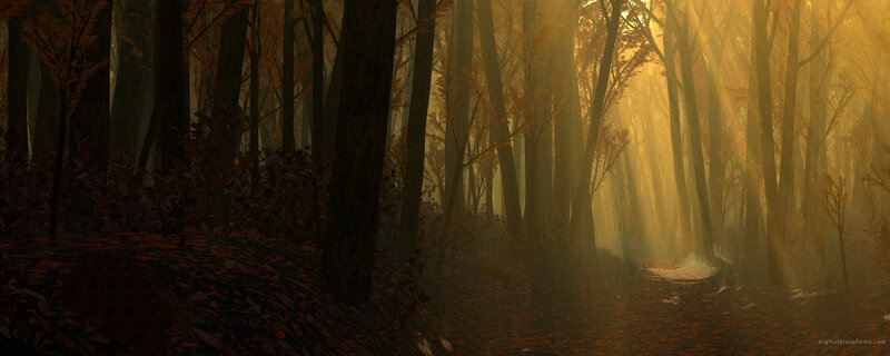 Sunlight through autumn forest