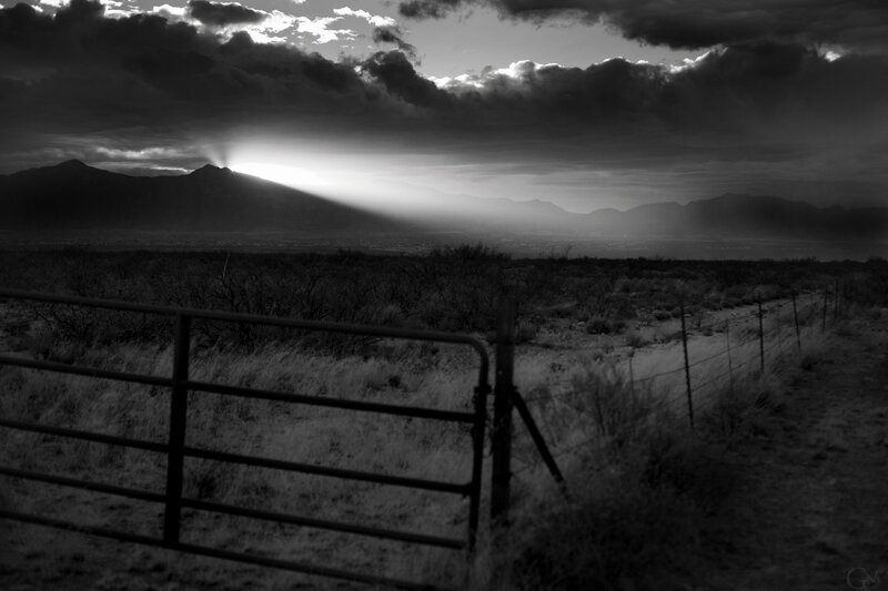 Sunlight Through Clouds — Black, Dramatic, Sunset, Photograph, Mountains