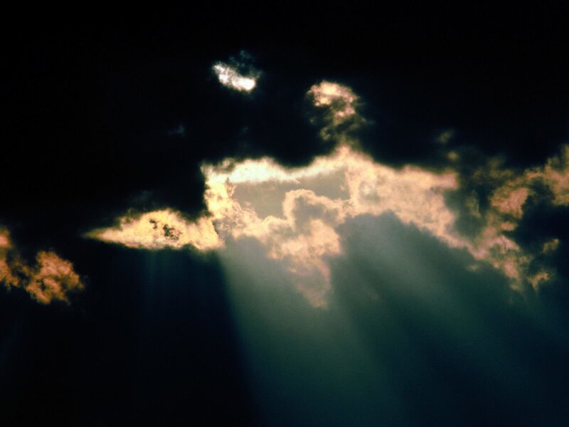 Sunlight Through Clouds — Black, Dramatic, Sunset, Photograph, Sunbeams, Yellow, Green