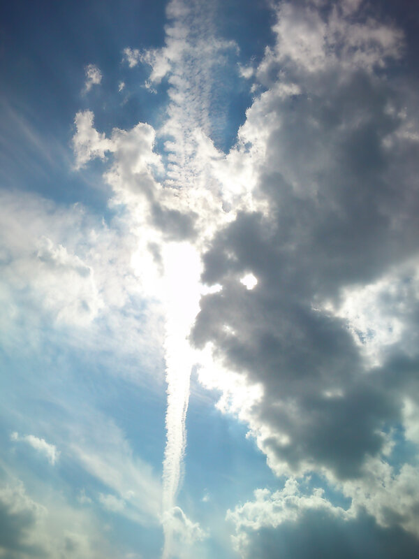 Sunlight Through Clouds — Blue, Dramatic, Afternoon, Photograph, Contrail