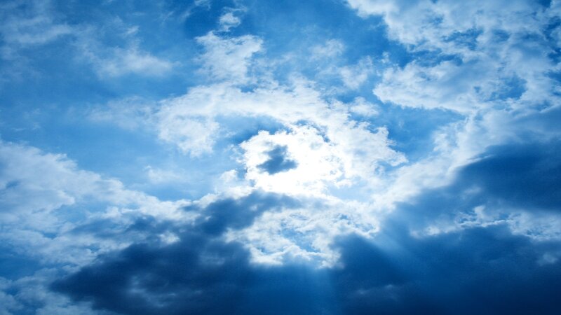 Sunlight Through Clouds — Blue, Dramatic, Afternoon, Photograph, Sky, Sun