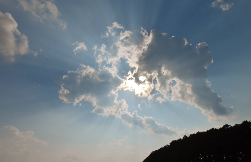 Sunlight Through Clouds — Blue, Dramatic, Afternoon, Photograph, Sky, Trees