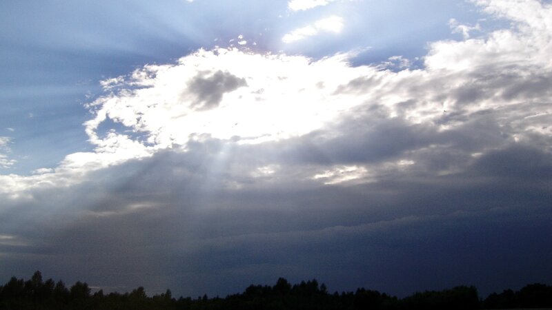 Sunlight Through Clouds — Blue, Dramatic, Afternoon, Photograph, Sky, Trees, White