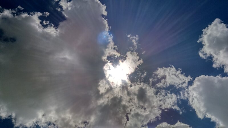 Sunlight Through Clouds — Blue, Dramatic, Afternoon, Photograph, Sun, Sky