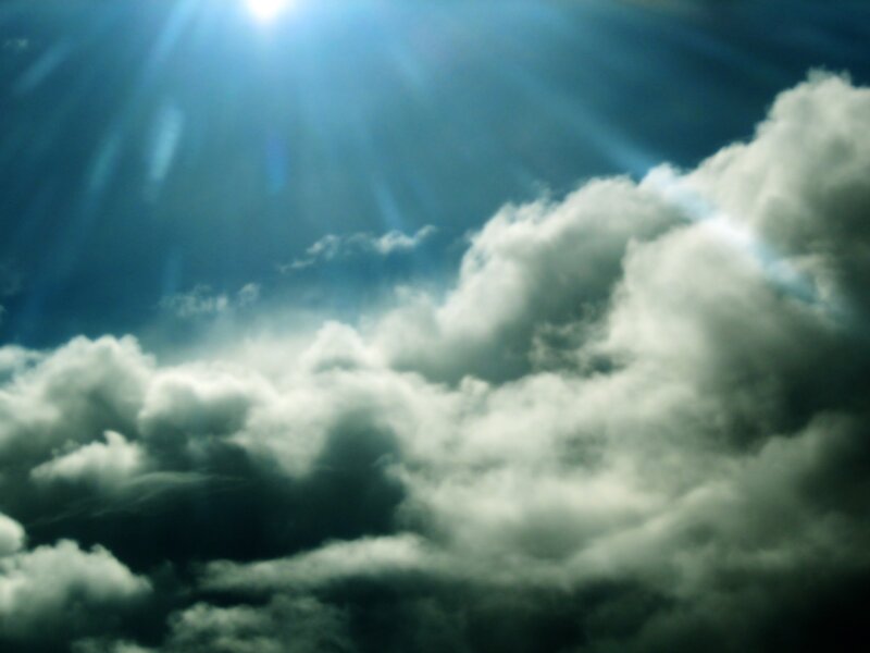Sunlight Through Clouds — Blue, Dramatic, Afternoon, Photograph, Sun, Sky, White, Gray