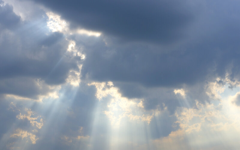 Sunlight Through Clouds — Blue, Dramatic, Afternoon, Photograph, Sunbeams