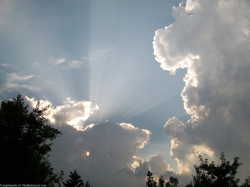 Sunlight Through Clouds — Blue, Dramatic, Afternoon, Photograph, Trees
