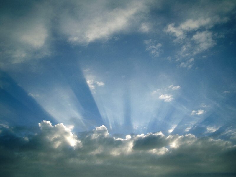 Sunlight Through Clouds — Blue, Dramatic, Morning, Photograph, Sky