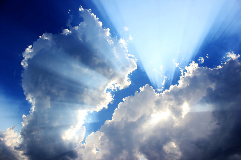 Sunlight Through Clouds — Blue, Dramatic, Morning, Photograph