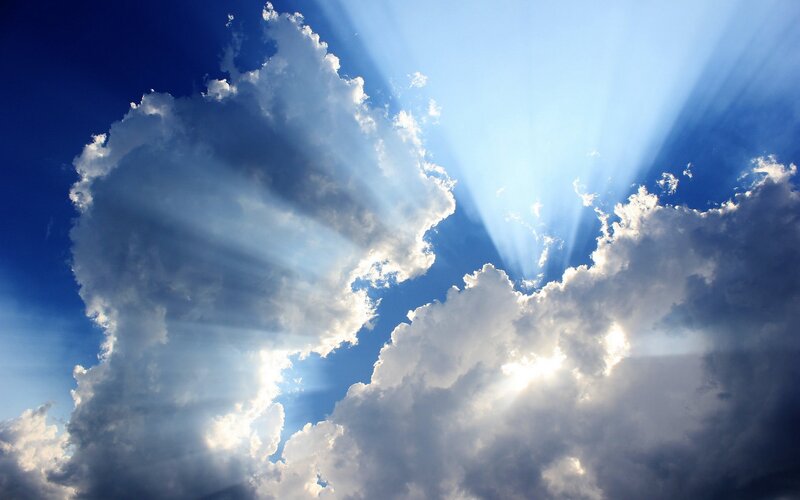 Sunlight Through Clouds — Blue, Dramatic, Morning, Photograph, White