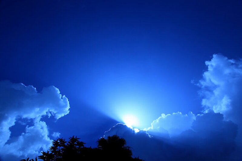 Sunlight Through Clouds — Blue, Dramatic, Night, Photograph