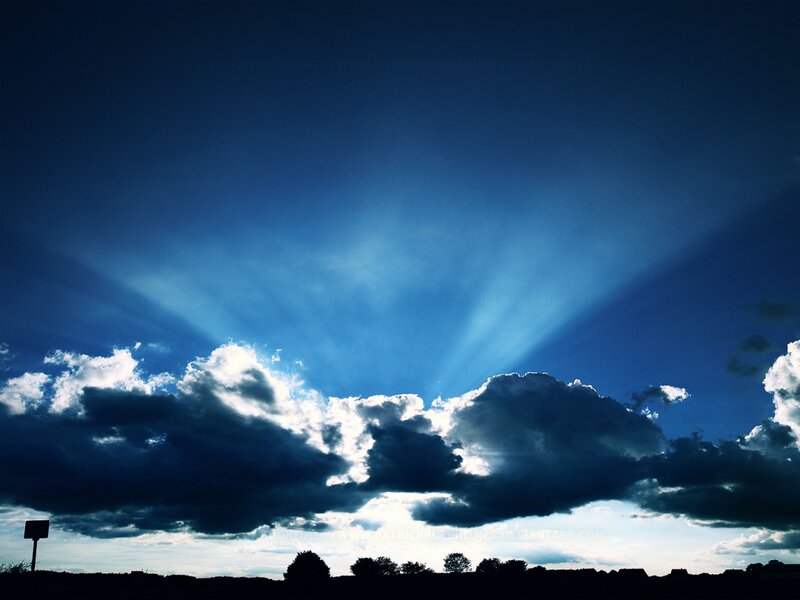 Sunlight Through Clouds — Blue, Dramatic, Sunrise, Photograph, Sky