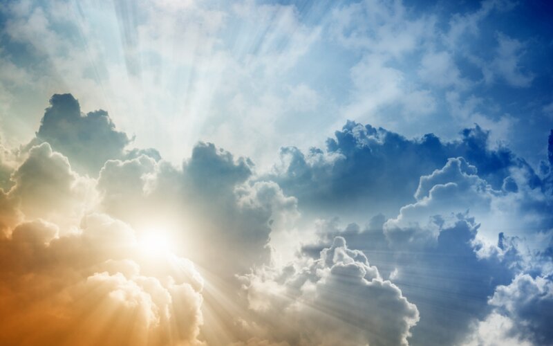 Sunlight Through Clouds — Blue, Dramatic, Sunrise, Photograph, Sun, Sky