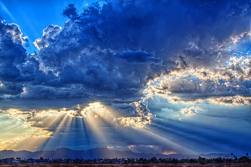 Sunlight Through Clouds — Blue, Dramatic, Sunrise, Photograph