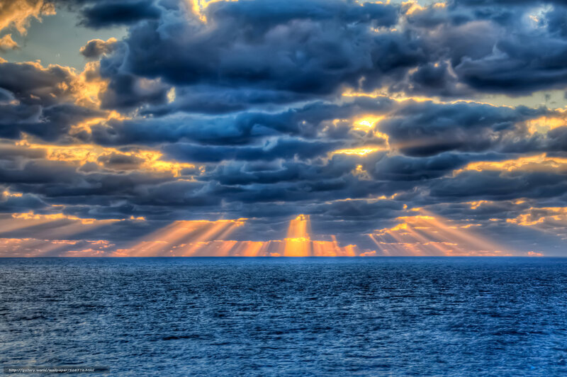 Sunlight Through Clouds — Blue, Dramatic, Sunset, Photograph, Ocean, Sunbeams