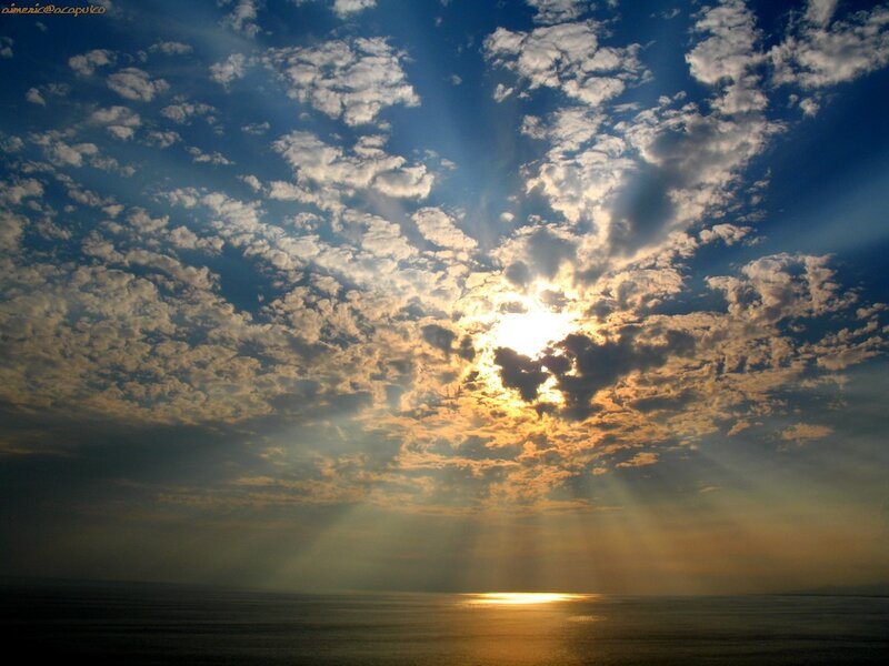 Sunlight Through Clouds — Blue, Dramatic, Sunset, Photograph, Sea, Sun