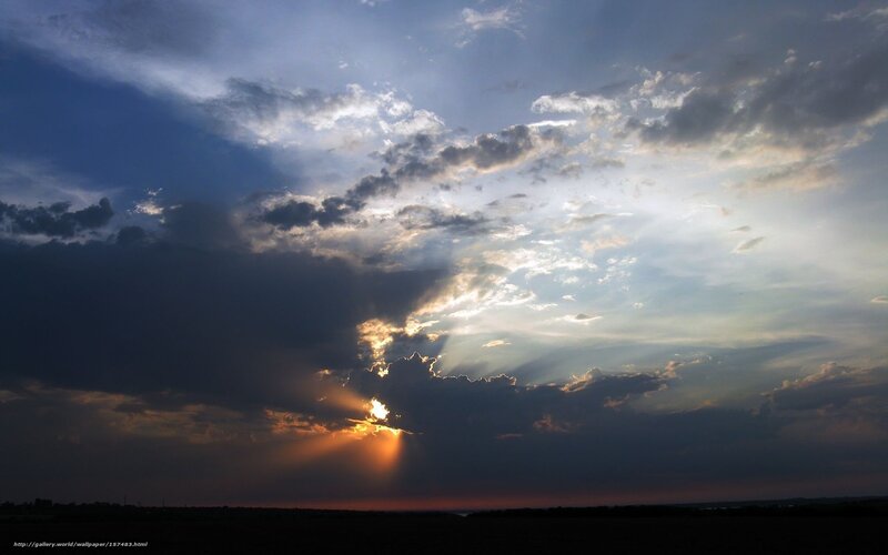 Sunlight Through Clouds — Blue, Dramatic, Sunset, Photograph, Sky, Horizon