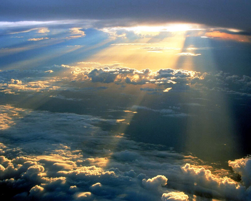 Sunlight Through Clouds — Blue, Dramatic, Sunset, Photograph, Sky
