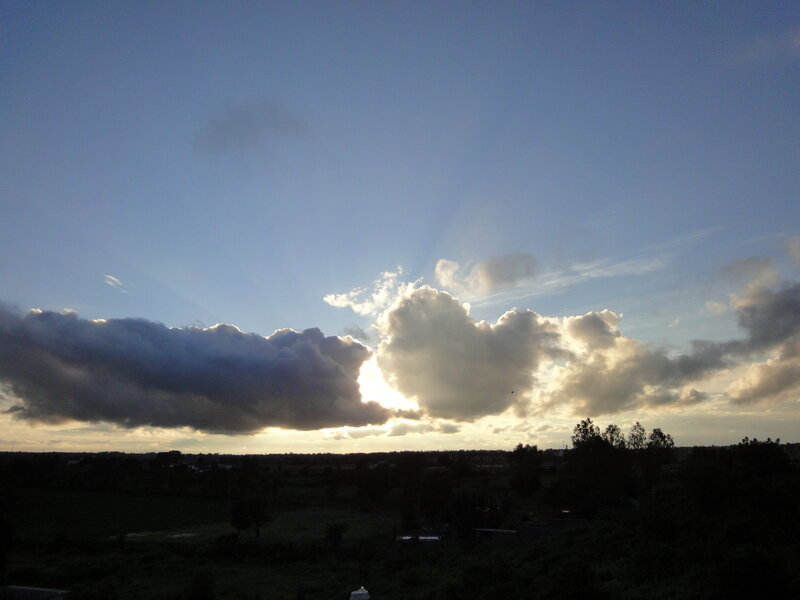 Sunlight Through Clouds — Blue, Dramatic, Sunset, Photograph, Sky, Trees