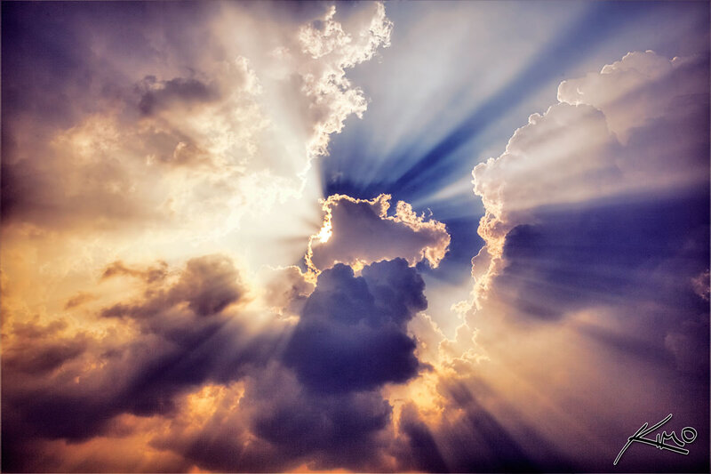 Sunlight Through Clouds — Blue, Dramatic, Sunset, Photograph, Sunbeams