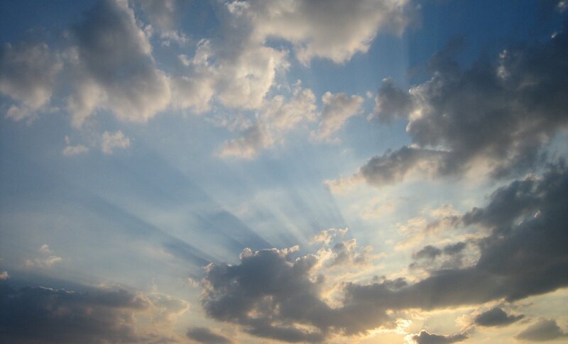 Sunlight Through Clouds — Blue, Dramatic, Sunset, Photograph, White