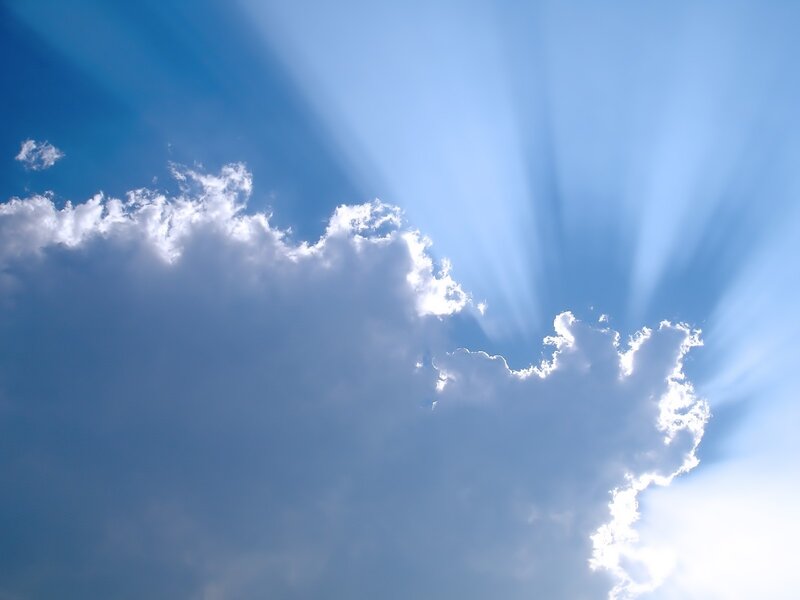 Sunlight Through Clouds — Blue, Serene, Afternoon, Photograph, Sunbeams