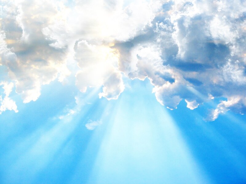 Sunlight Through Clouds — Blue, Serene, Morning, Photograph, Sky, Sunbeams
