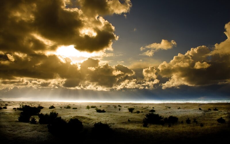 Sunlight Through Clouds — Gold, Dramatic, Sunrise, Photograph, Sky