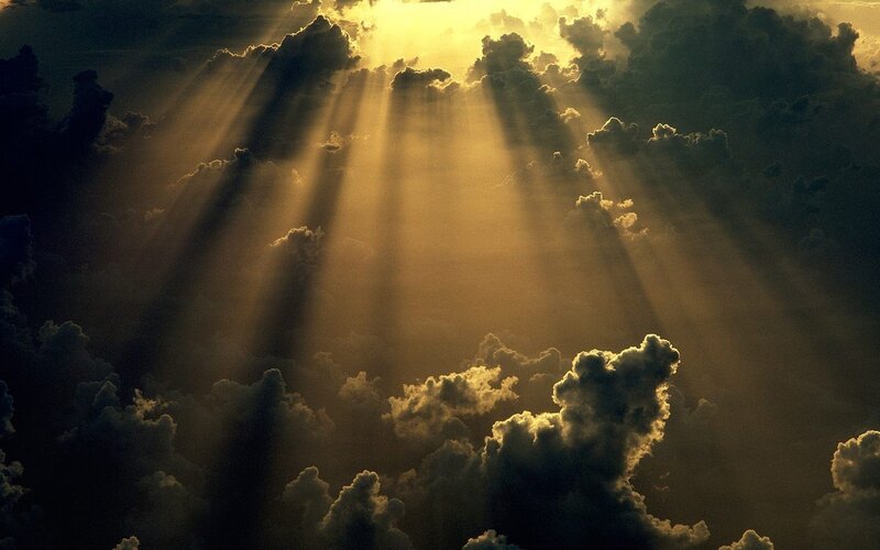 Sunlight Through Clouds — Gold, Dramatic, Sunset, Photograph, Black