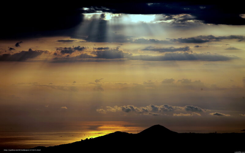 Sunlight Through Clouds — Gold, Dramatic, Sunset, Photograph, Mountain