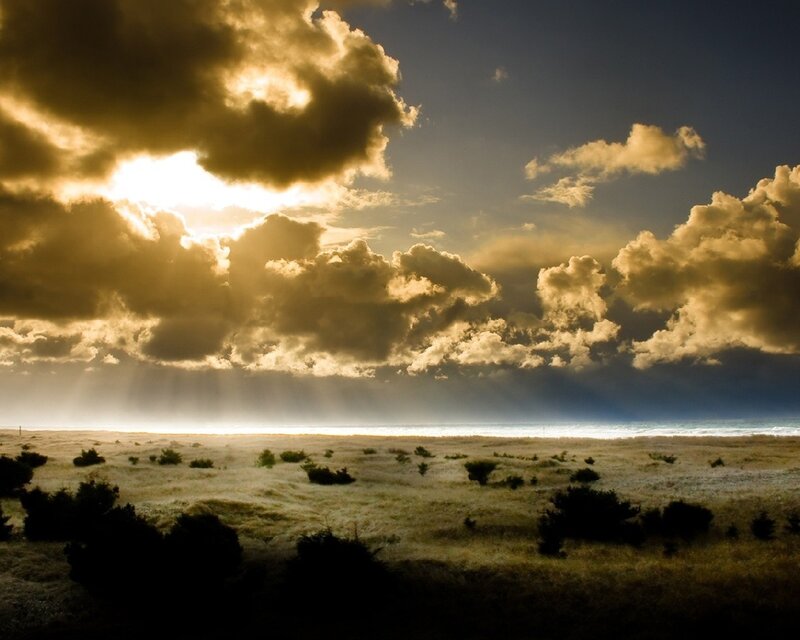 Sunlight Through Clouds — Gold, Dramatic, Sunset, Photograph, Sky, Field