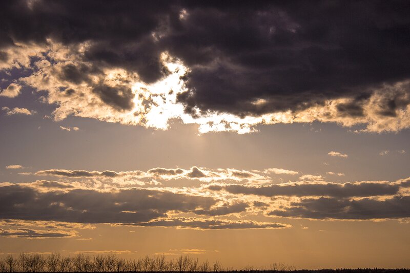 Sunlight Through Clouds — Gold, Dramatic, Sunset, Photograph, Sky